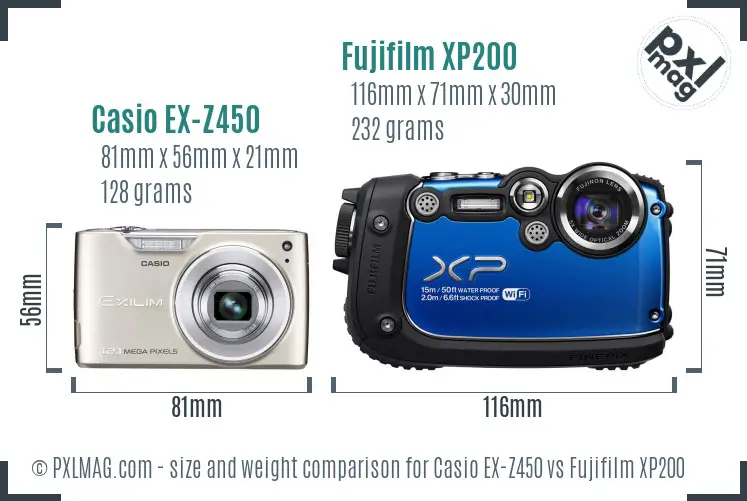 Casio EX-Z450 vs Fujifilm XP200 size comparison