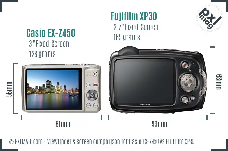 Casio EX-Z450 vs Fujifilm XP30 Screen and Viewfinder comparison Casio EX-Z450 vs Fujifilm XP30 Screen and Viewfinder comparison
