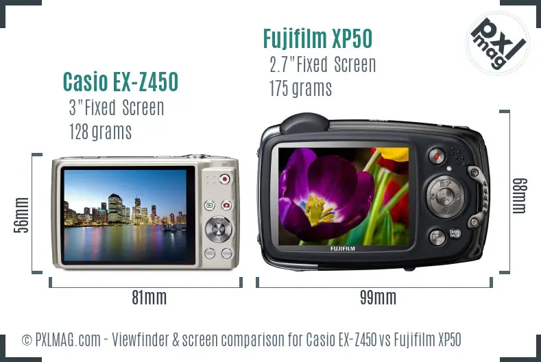 Casio EX-Z450 vs Fujifilm XP50 Screen and Viewfinder comparison