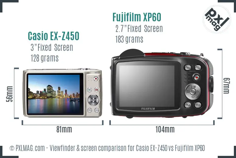Casio EX-Z450 vs Fujifilm XP60 Screen and Viewfinder comparison