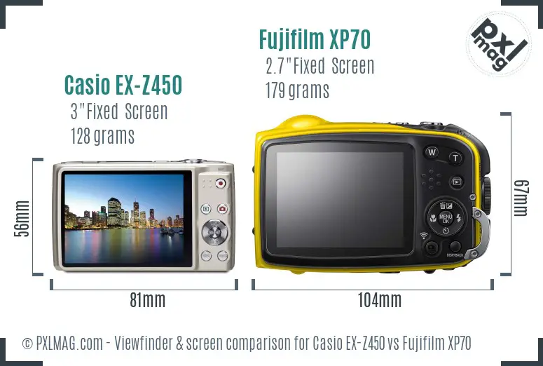 Casio EX-Z450 vs Fujifilm XP70 Screen and Viewfinder comparison