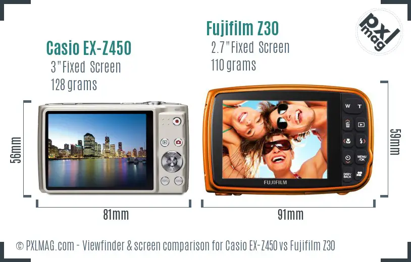 Casio EX-Z450 vs Fujifilm Z30 Screen and Viewfinder comparison
