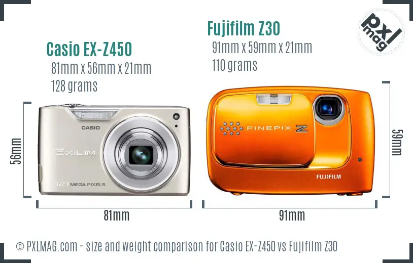 Casio EX-Z450 vs Fujifilm Z30 size comparison