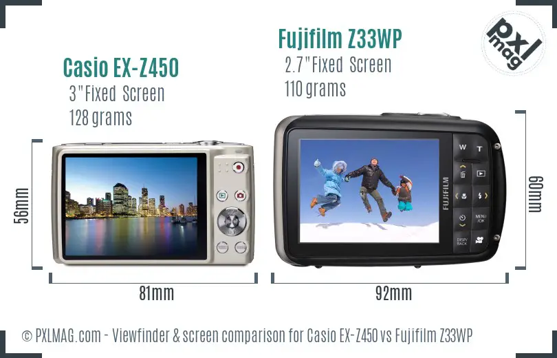 Casio EX-Z450 vs Fujifilm Z33WP Screen and Viewfinder comparison