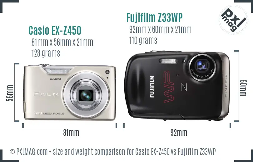 Casio EX-Z450 vs Fujifilm Z33WP size comparison