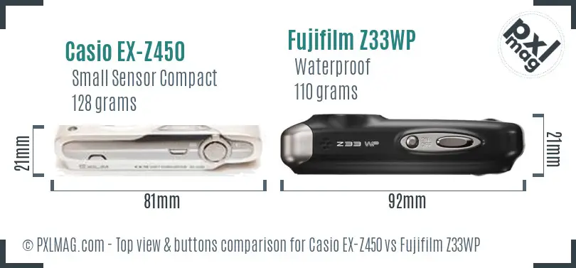 Casio EX-Z450 vs Fujifilm Z33WP top view buttons comparison