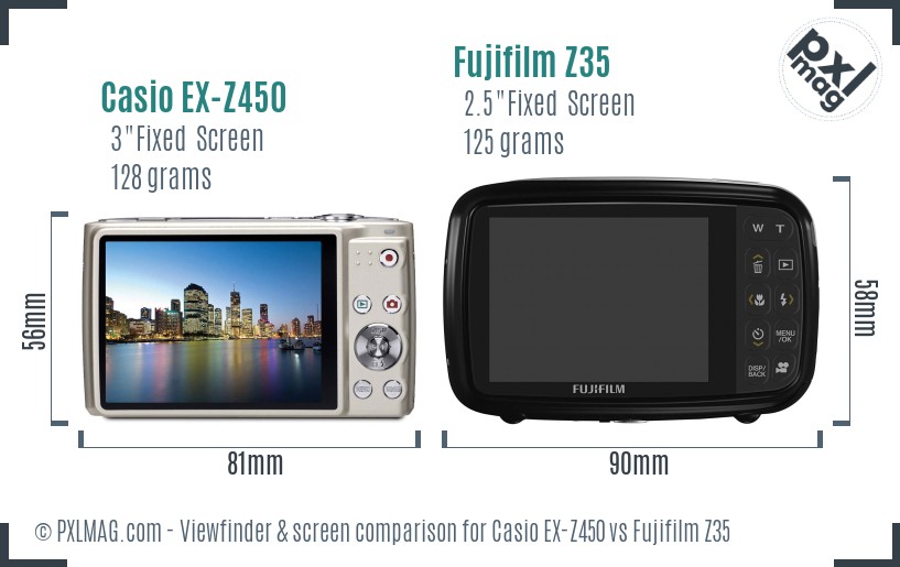 Casio EX-Z450 vs Fujifilm Z35 Screen and Viewfinder comparison