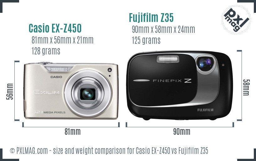 Casio EX-Z450 vs Fujifilm Z35 size comparison