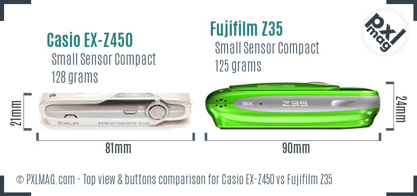 Casio EX-Z450 vs Fujifilm Z35 top view buttons comparison