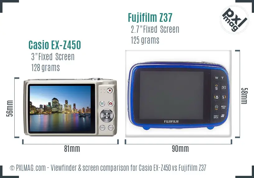 Casio EX-Z450 vs Fujifilm Z37 Screen and Viewfinder comparison