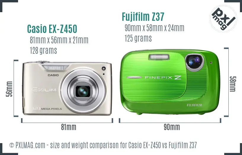 Casio EX-Z450 vs Fujifilm Z37 size comparison