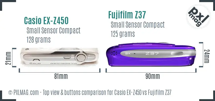 Casio EX-Z450 vs Fujifilm Z37 top view buttons comparison