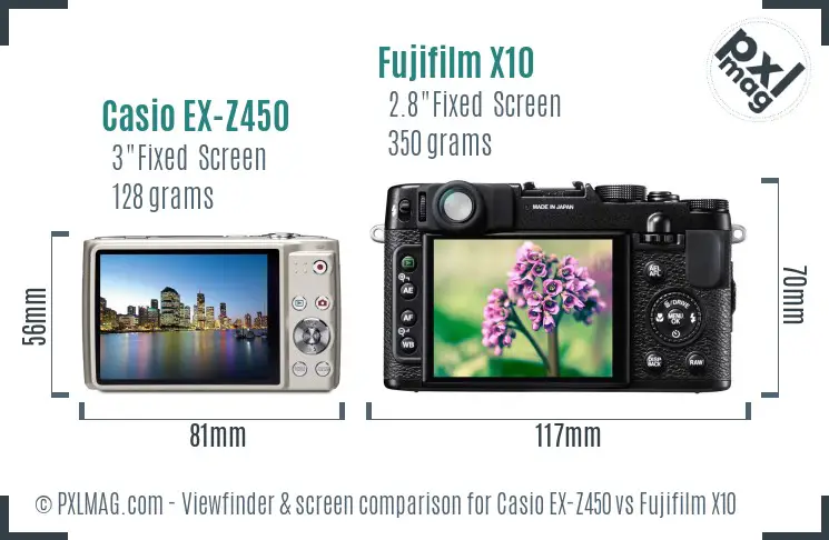 Casio EX-Z450 vs Fujifilm X10 Screen and Viewfinder comparison Casio EX-Z450 vs Fujifilm X10 Screen and Viewfinder comparison