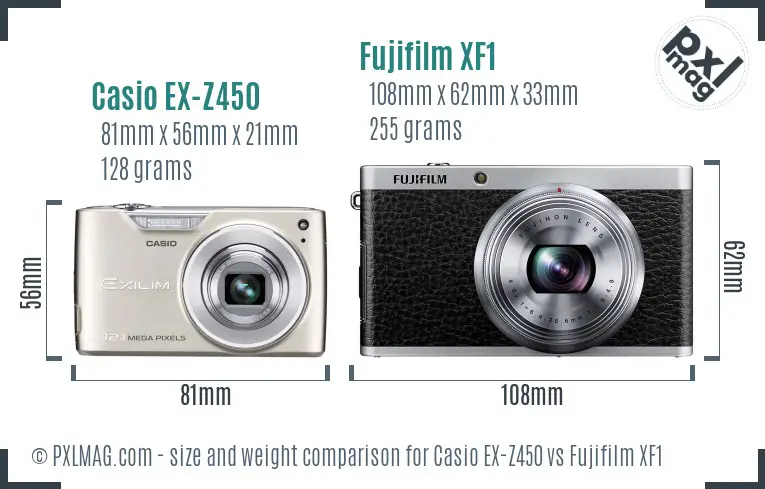 Casio EX-Z450 vs Fujifilm XF1 size comparison Casio EX-Z450 vs Fujifilm XF1 size comparison