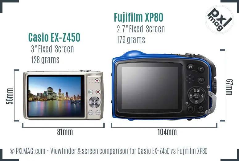 Casio EX-Z450 vs Fujifilm XP80 Screen and Viewfinder comparison