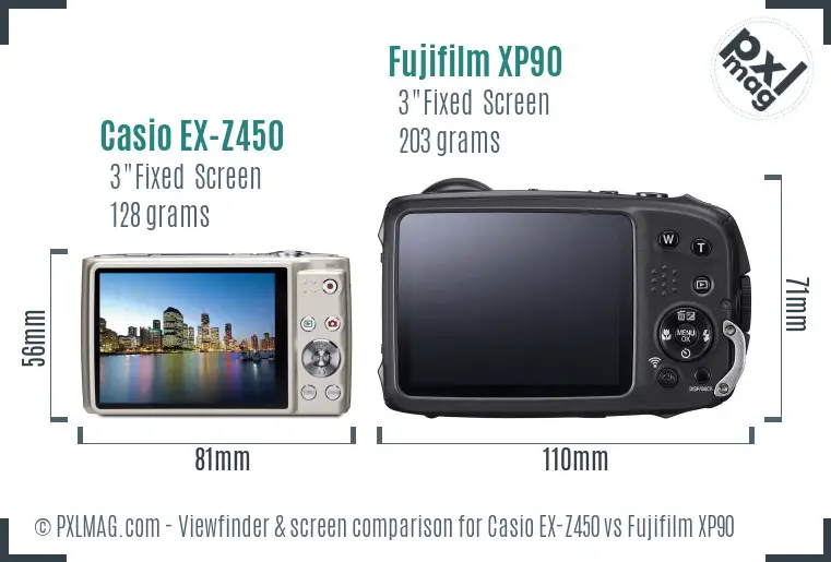 Casio EX-Z450 vs Fujifilm XP90 Screen and Viewfinder comparison
