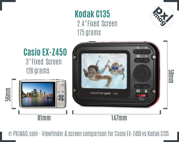 Casio EX-Z450 vs Kodak C135 Screen and Viewfinder comparison