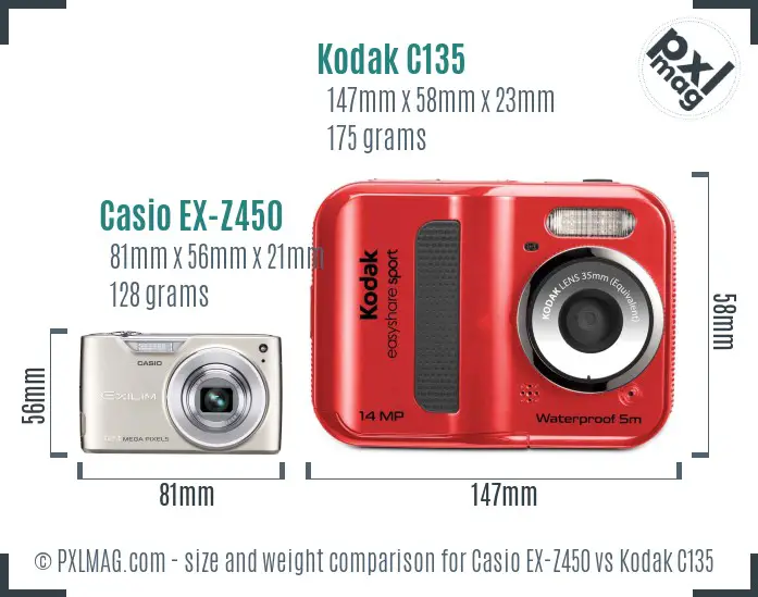 Casio EX-Z450 vs Kodak C135 size comparison