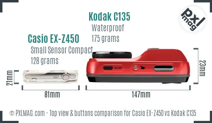 Casio EX-Z450 vs Kodak C135 top view buttons comparison