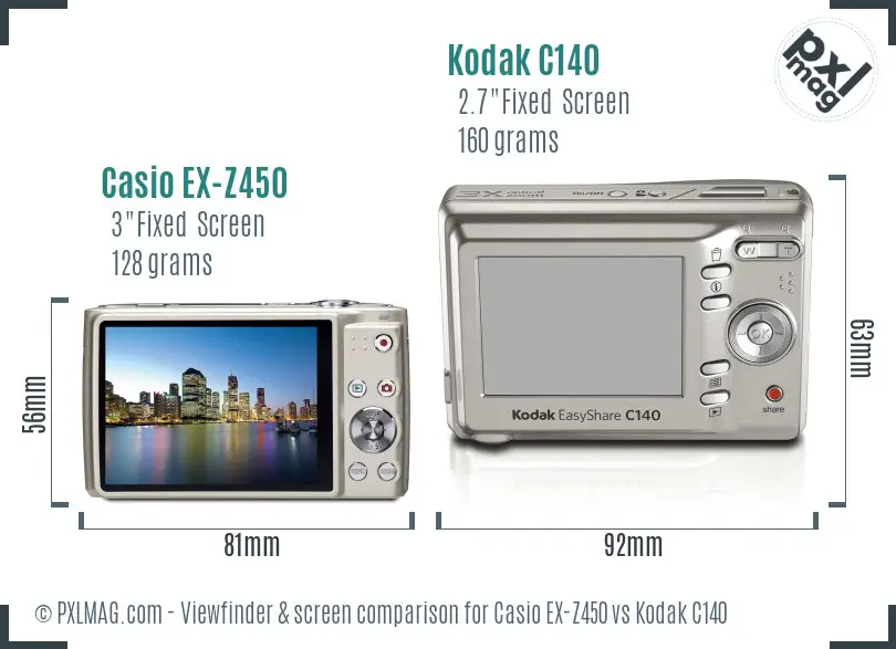 Casio EX-Z450 vs Kodak C140 Screen and Viewfinder comparison