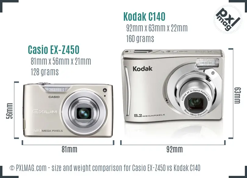 Casio EX-Z450 vs Kodak C140 size comparison