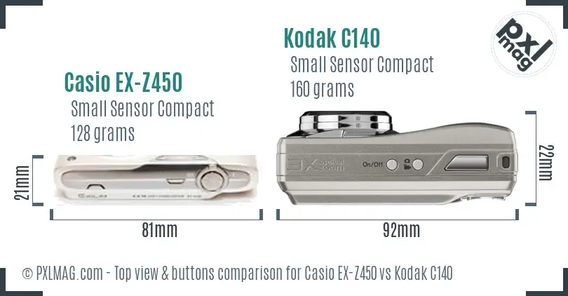 Casio EX-Z450 vs Kodak C140 top view buttons comparison