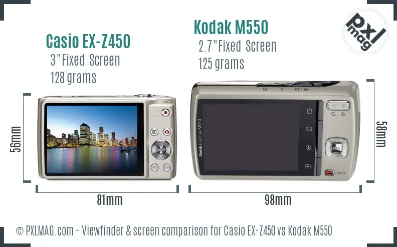 Casio EX-Z450 vs Kodak M550 Screen and Viewfinder comparison