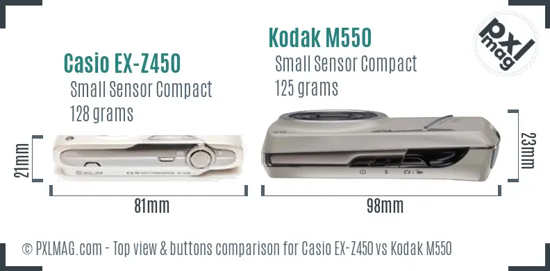 Casio EX-Z450 vs Kodak M550 top view buttons comparison
