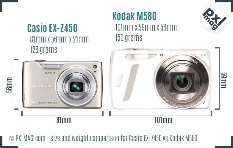 Casio EX-Z450 vs Kodak M580 size comparison