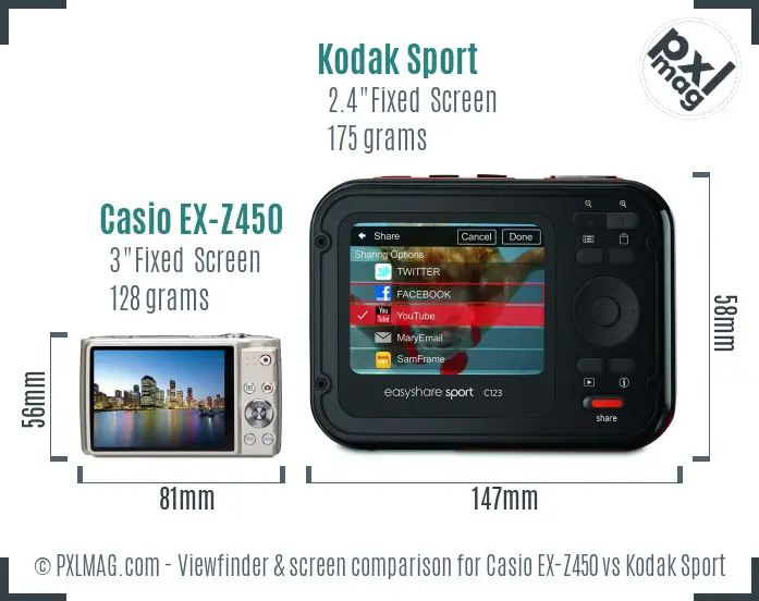 Casio EX-Z450 vs Kodak Sport Screen and Viewfinder comparison