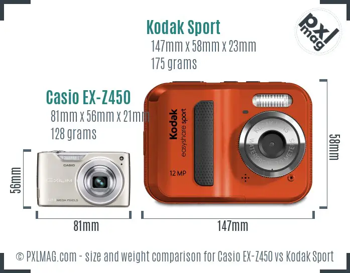 Casio EX-Z450 vs Kodak Sport size comparison