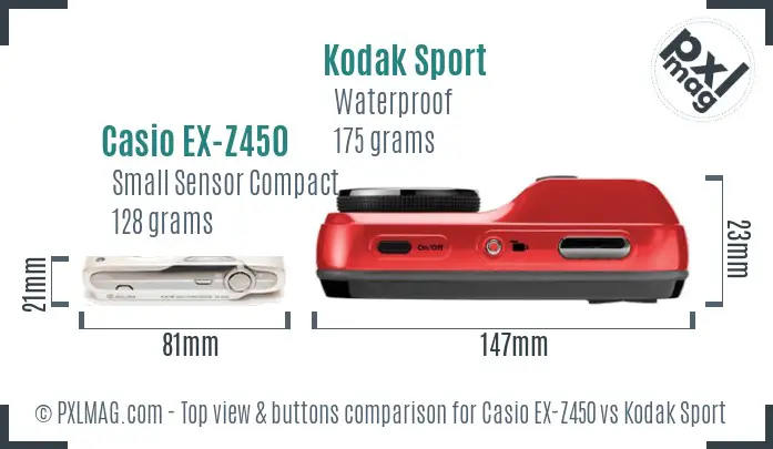 Casio EX-Z450 vs Kodak Sport top view buttons comparison