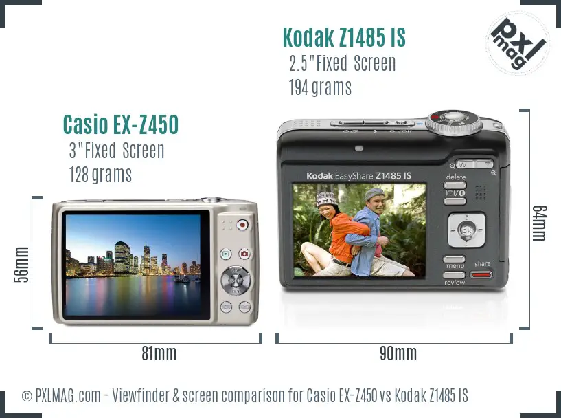 Casio EX-Z450 vs Kodak Z1485 IS Screen and Viewfinder comparison