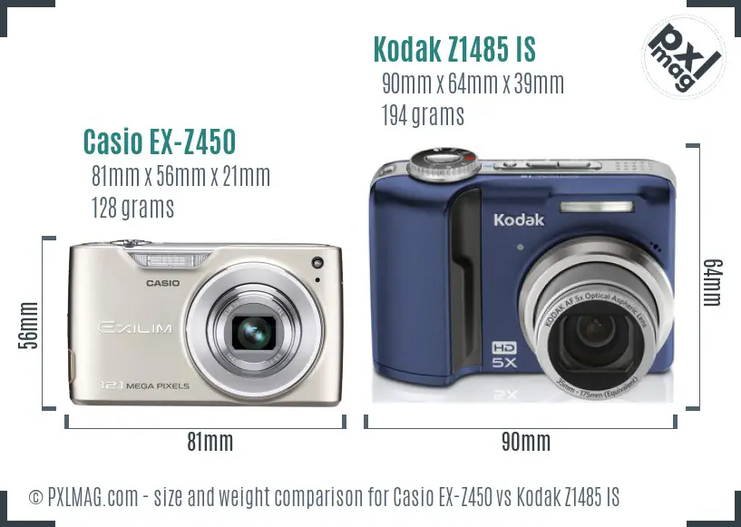 Casio EX-Z450 vs Kodak Z1485 IS size comparison