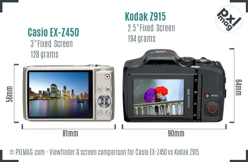 Casio EX-Z450 vs Kodak Z915 Screen and Viewfinder comparison