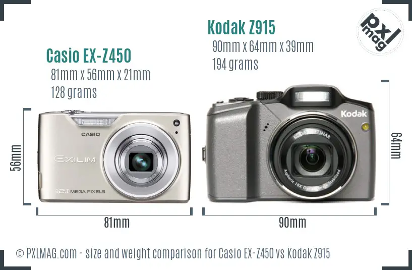 Casio EX-Z450 vs Kodak Z915 size comparison