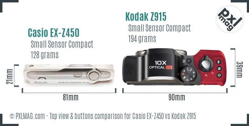 Casio EX-Z450 vs Kodak Z915 top view buttons comparison