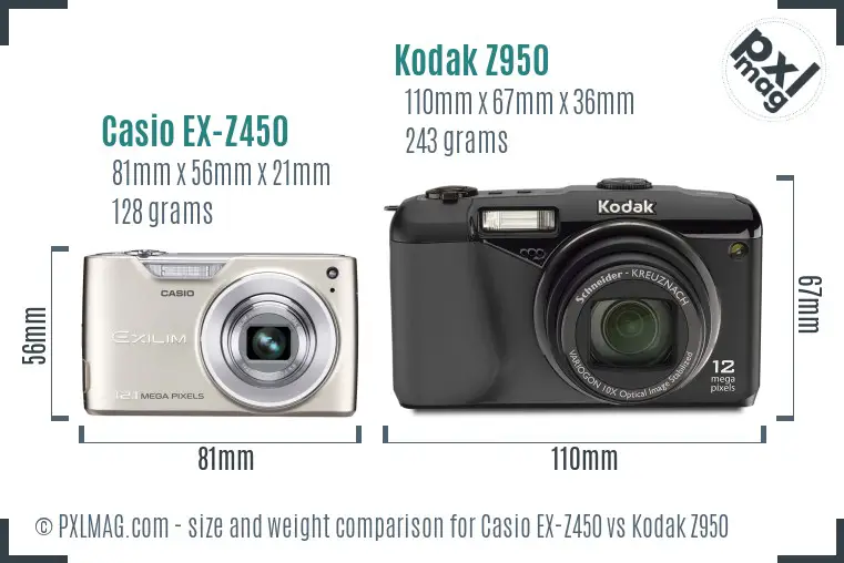 Casio EX-Z450 vs Kodak Z950 size comparison