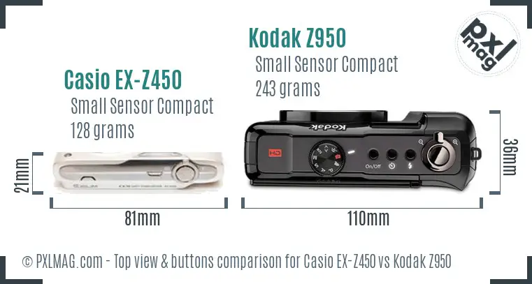 Casio EX-Z450 vs Kodak Z950 top view buttons comparison