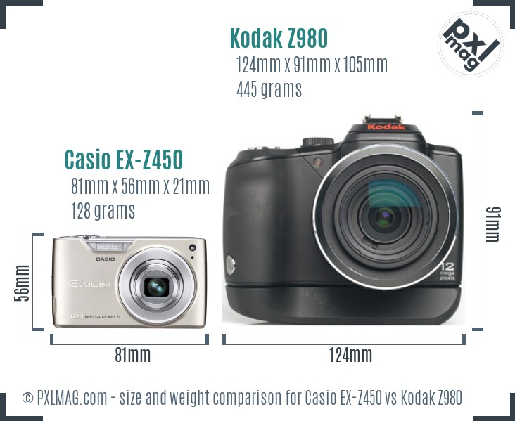 Casio EX-Z450 vs Kodak Z980 size comparison