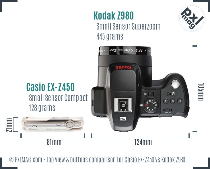 Casio EX-Z450 vs Kodak Z980 top view buttons comparison
