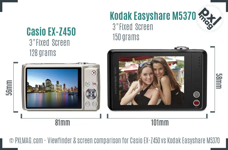 Casio EX-Z450 vs Kodak Easyshare M5370 Screen and Viewfinder comparison