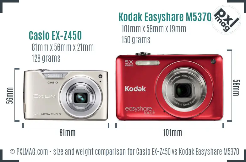 Casio EX-Z450 vs Kodak Easyshare M5370 size comparison