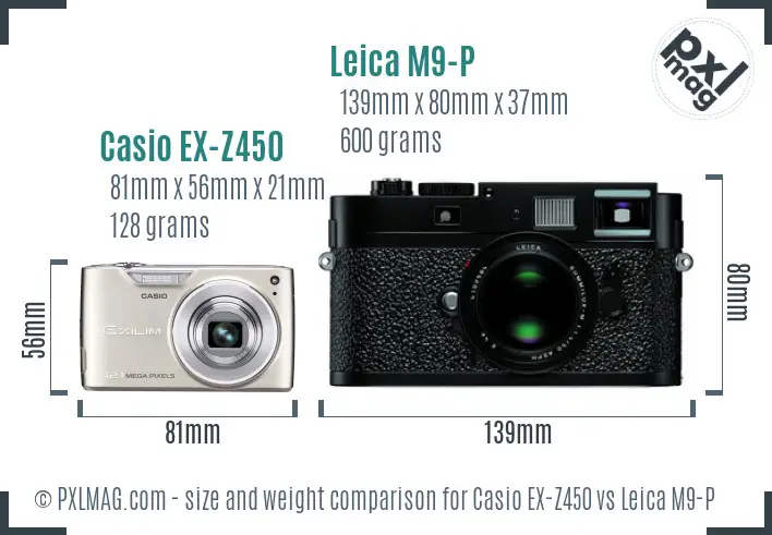 Casio EX-Z450 vs Leica M9-P size comparison