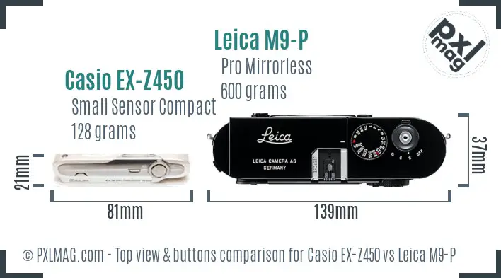Casio EX-Z450 vs Leica M9-P top view buttons comparison
