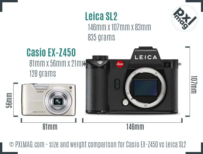 Casio EX-Z450 vs Leica SL2 size comparison