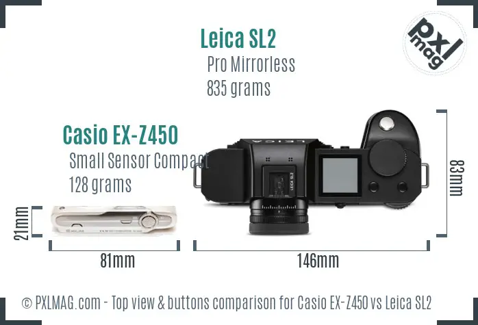 Casio EX-Z450 vs Leica SL2 top view buttons comparison