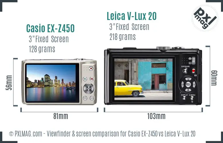 Casio EX-Z450 vs Leica V-Lux 20 Screen and Viewfinder comparison