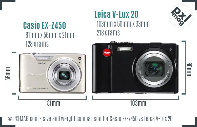 Casio EX-Z450 vs Leica V-Lux 20 size comparison