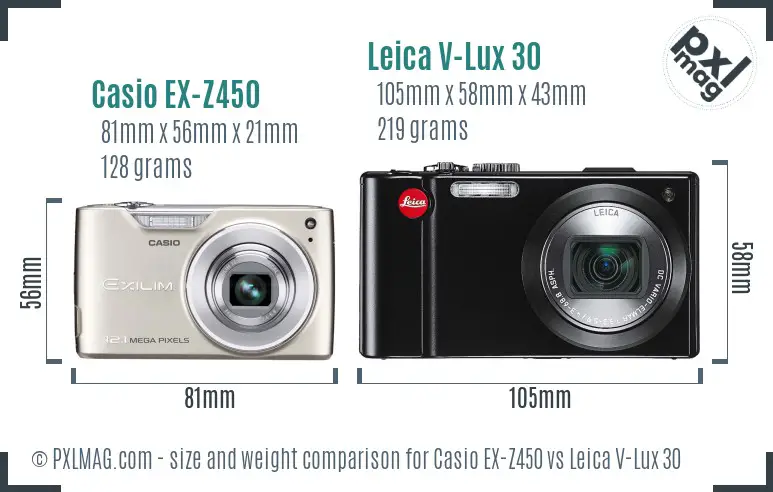 Casio EX-Z450 vs Leica V-Lux 30 size comparison